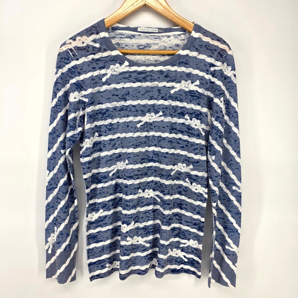 Whimsy Rose Top Womens Medium Blue Nautical Rope Knot Print Long Sleeve Tee